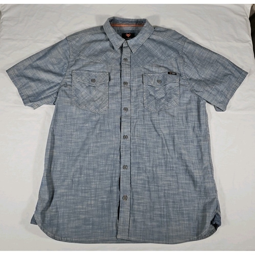 Hawx Mens‎ XL Button Up Short Sleeve Shirt Work Gear Blue Grey With Pockets